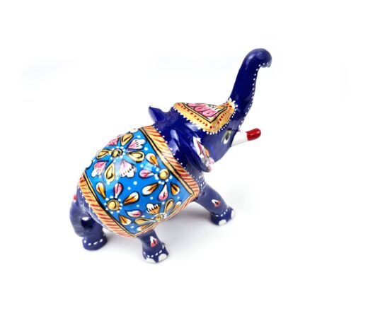 Elefante de metal esmaltado com técnica cloisonné azul claro e color 9cm
