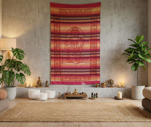 Panô indiano algodão estampa de Ganesha (215 cm x 140 cm) tons quentes