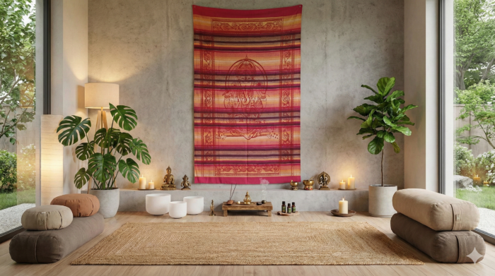 Panô indiano algodão estampa de Ganesha (215 cm x 140 cm) tons quentes