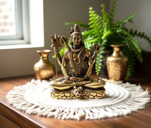 Estátua do Deus Shiva em lótus com tridente removível Fine Art em brass 15m