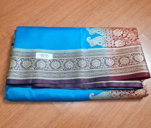 Saree Banarasi Art Silk – Azul Turquesa e Marsala Real