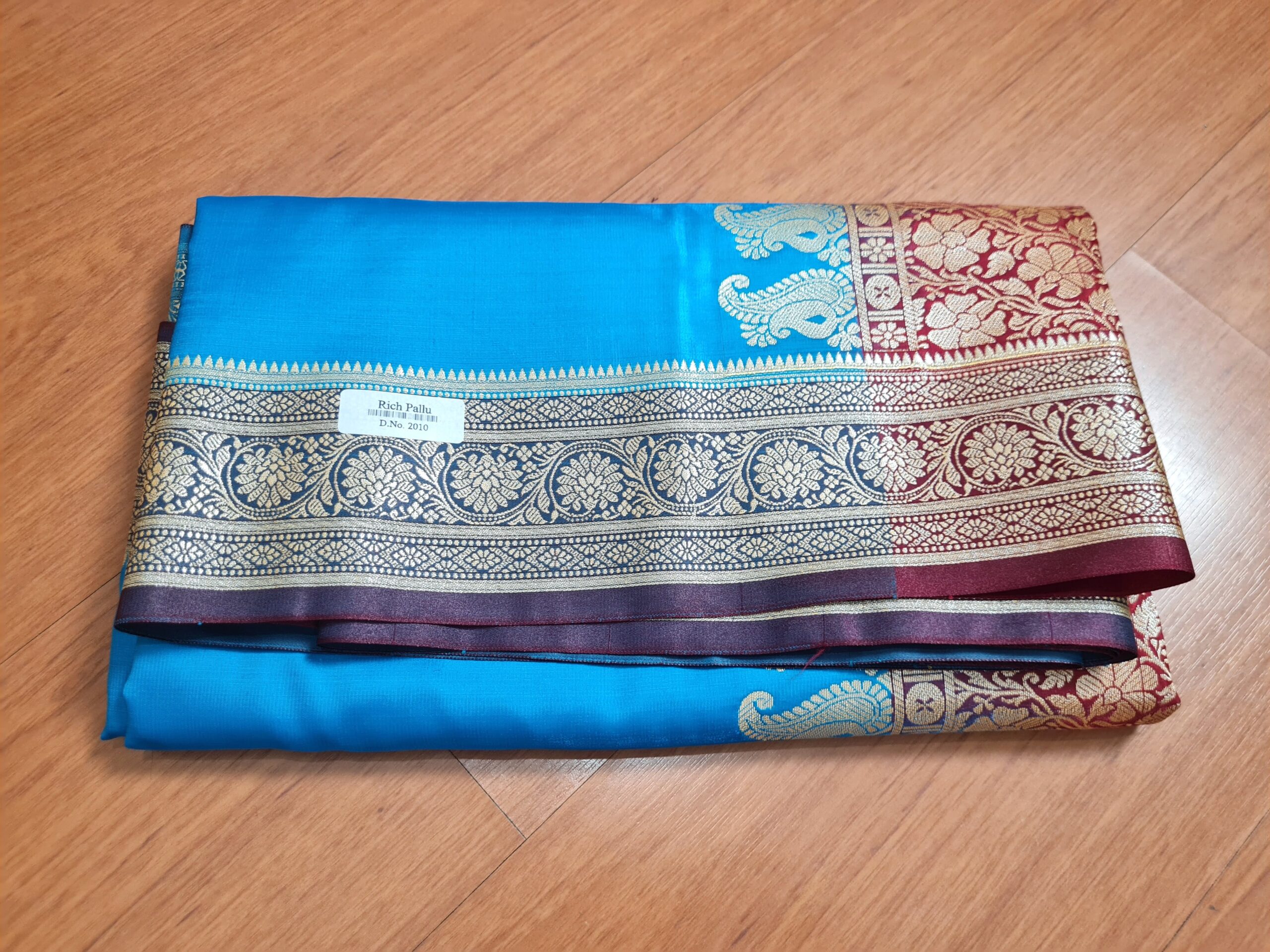 Saree Banarasi Art Silk – Azul Turquesa e Marsala Real