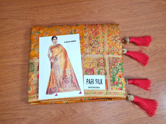 Saree Banarasi Art Silk de seda Imperial Girassol (saree amarelo mostarda luxuoso)