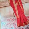 Sari indiano crepe de seda vermelho e dourado com fita de jacquard