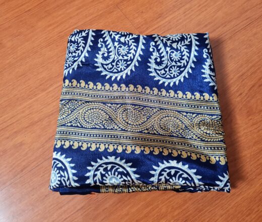 Saree indiano de tecido misto viscose e seda marinho e dourado