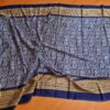 Saree indiano de tecido misto viscose e seda marinho e dourado