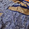 Saree indiano de tecido misto viscose e seda marinho e dourado