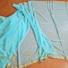 Saree indiano de crepe de seda verde água com dourado modelo Nilaya