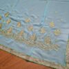 Saree indiano de crepe de seda verde água com dourado modelo Nilaya