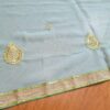 Saree indiano de crepe de seda verde água com dourado modelo Nilaya