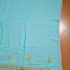 Saree indiano de crepe de seda verde água com dourado modelo Nilaya