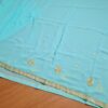 Saree indiano de crepe de seda verde água com dourado modelo Nilaya