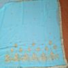 Saree indiano de crepe de seda verde água com dourado modelo Nilaya