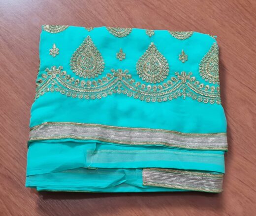 Saree indiano de crepe de seda verde esmeralda com dourado modelo Shahi Hara