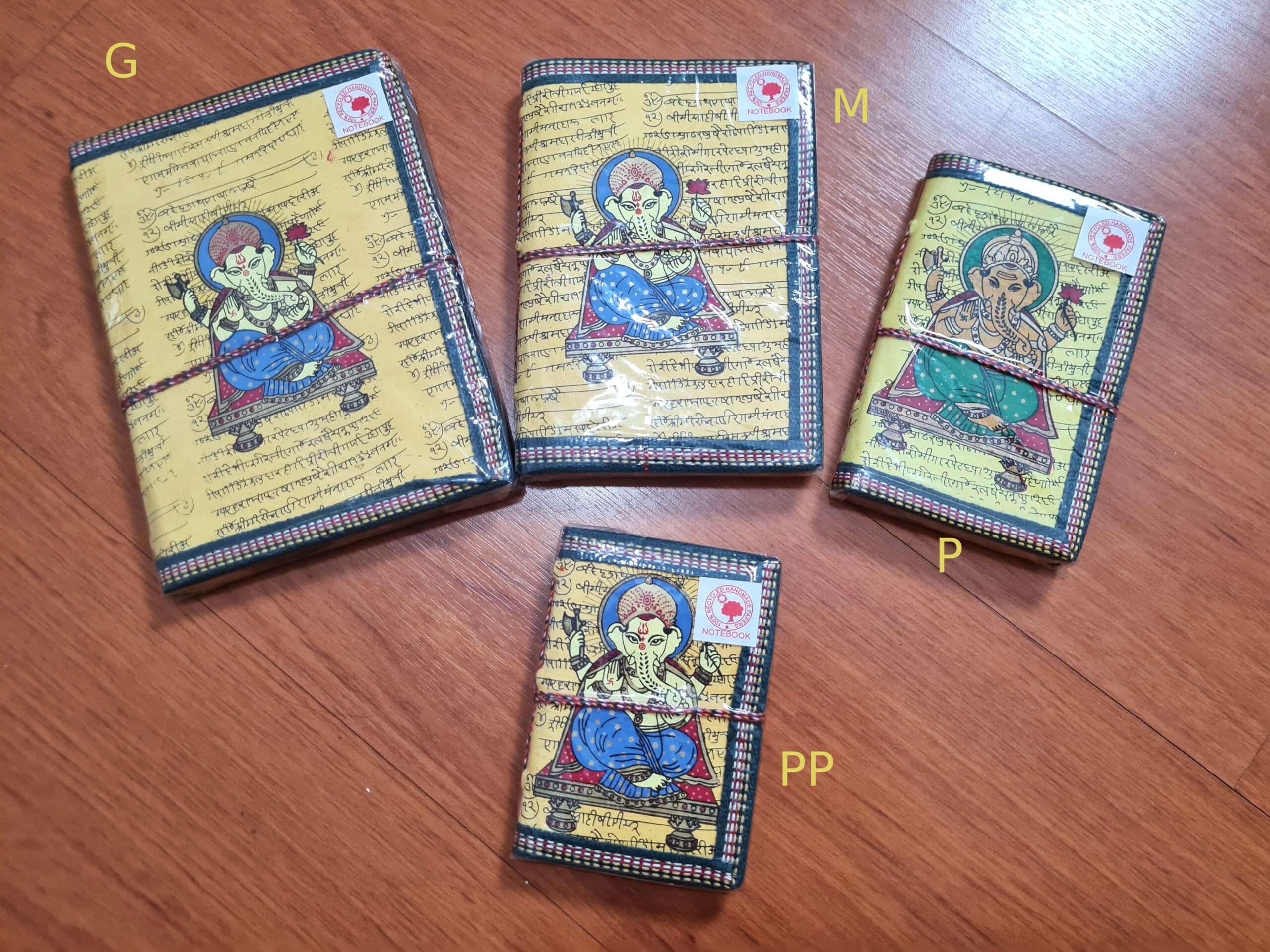 Cadernos indianos artesanais pintados a mão Ganesha amarelo