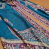 Echarpe indiana algodão com viscose estampa arabescos azul turquesa e uva