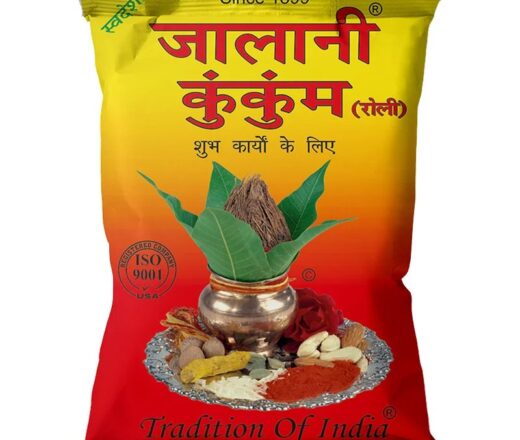 Kumkum Jalani, 80g, pó vermelho intenso para tilak ou bindi, marcações religiosas e e sociais.