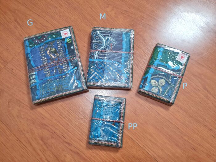 Cadernos indianos artesanais pintados a mão Patchwork azul