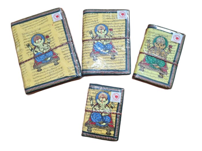 Cadernos indianos artesanais pintados a mão Ganesha amarelo