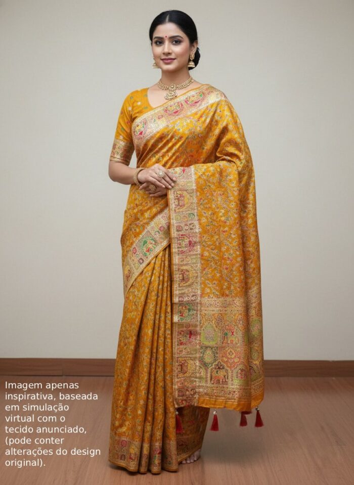 saree mostarda luxuoso estilo Banarasi