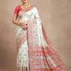 saree-noiva-luxuoso-banarasi-india-dourado vestido saree luxuoso estilo Banarasi para noivas em branco, perolado, vermelho e verde - Modelo Sweta Amritá