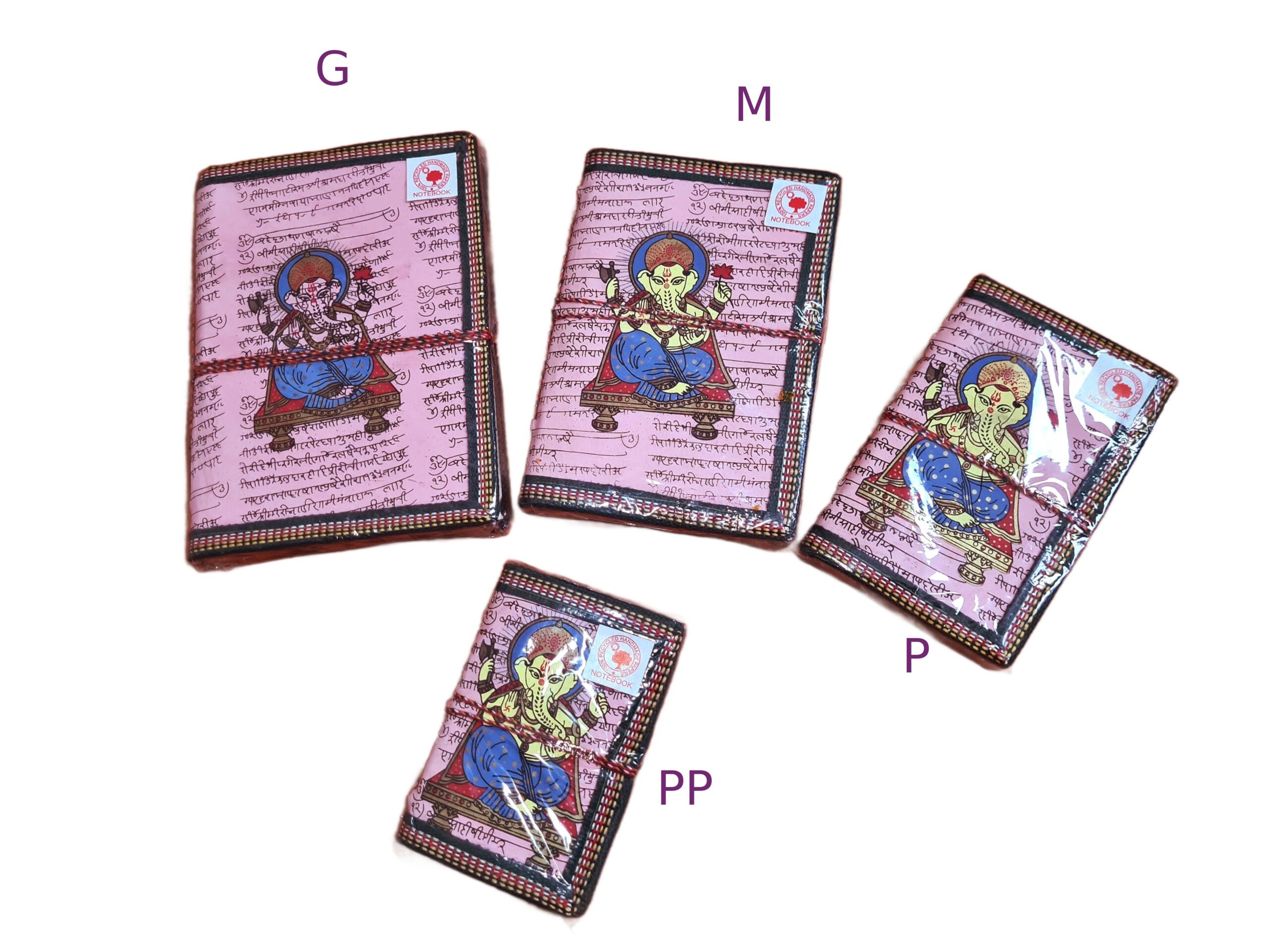 Cadernos indianos artesanais pintados a mão Ganesha rosa