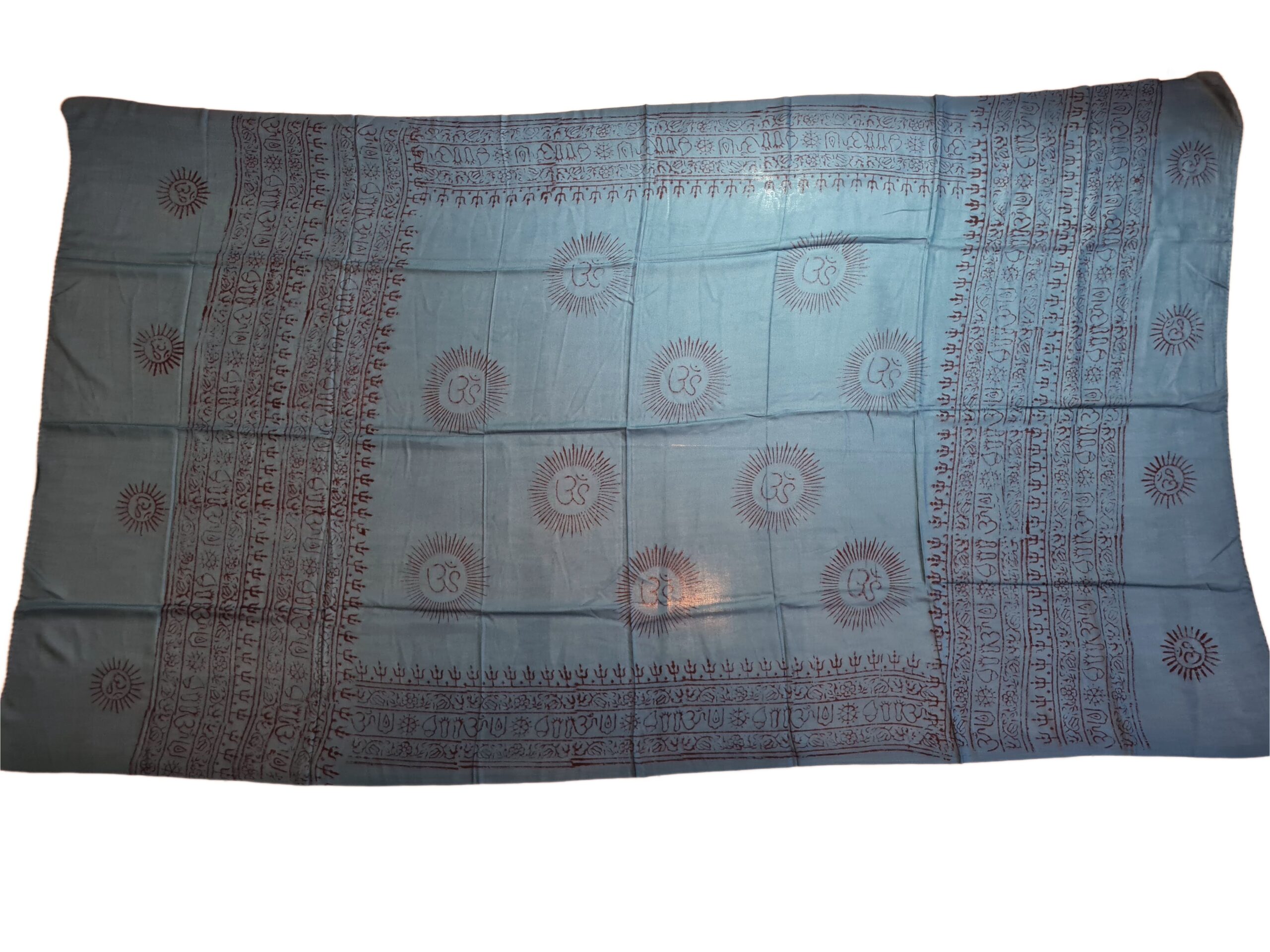 Chadar indiano (manto de oração) de OM e mantras azul queimado