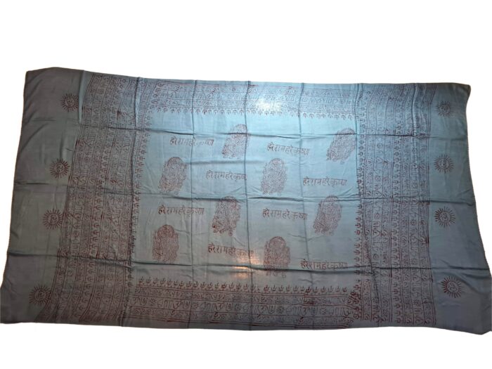 Chadar indiano (manto de oração) de Ganesha e mantras azul queimado