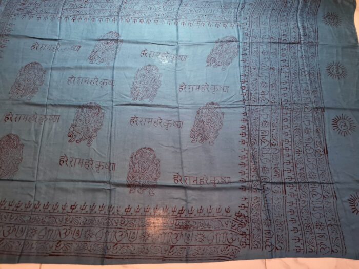 Chadar indiano (manto de oração) de Ganesha e mantras azul queimado