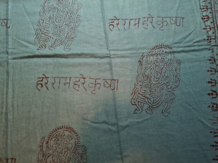 Chadar indiano (manto de oração) de Ganesha e mantras verde pinheiro