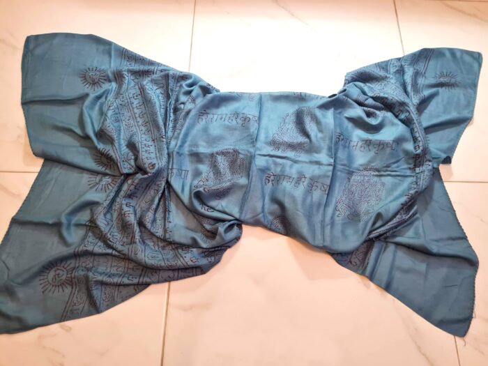 Chadar indiano (manto de oração) de Ganesha e mantras azul queimado