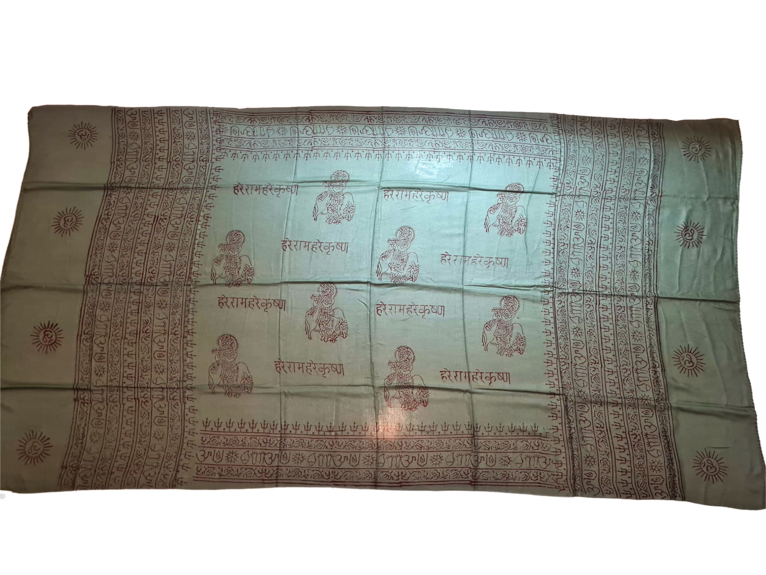 Chadar indiano (manto de oração) de Krishna verde militar