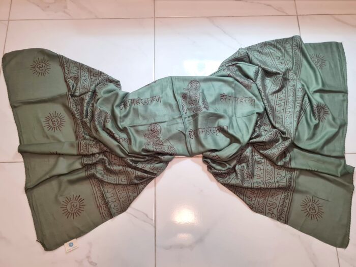 Chadar indiano (manto de oração) de Krishna verde militar