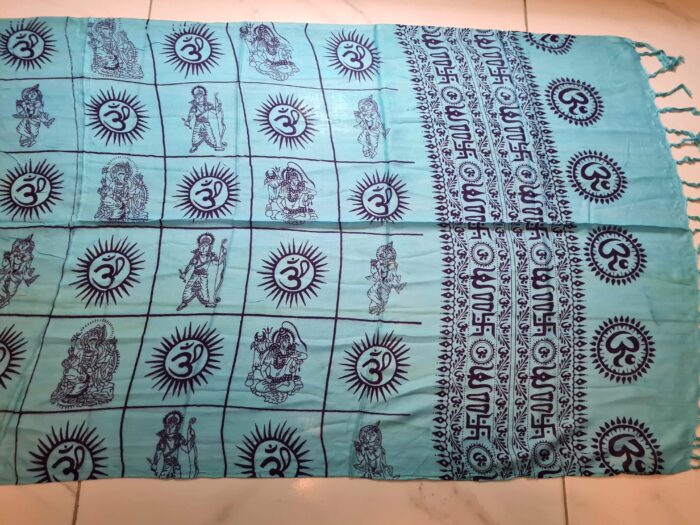 Chadar indiano (manto de oração) com 4 deuses hindus azul
