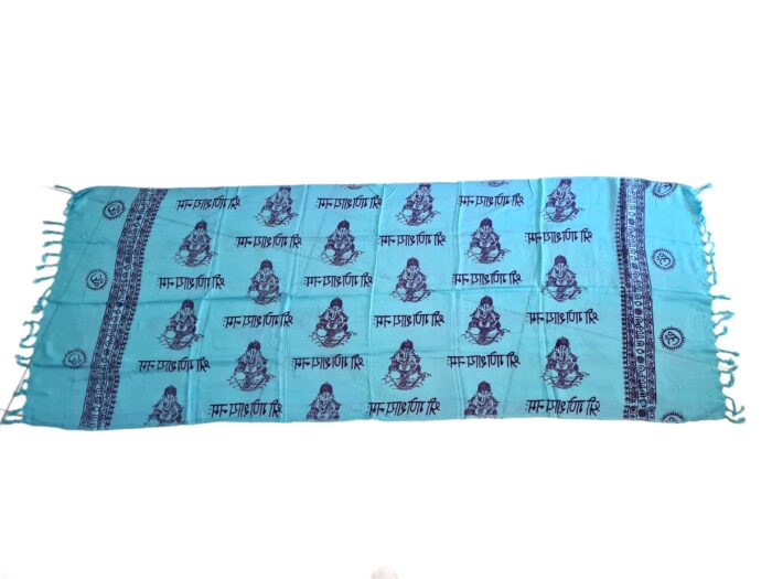 Chadar indiano (manto de oração) com Ganesha e simbologias azul