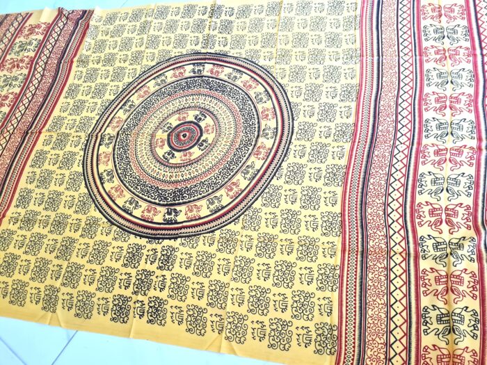 Chadar indiano (manto de oração) de elefantes e mandala amarelo