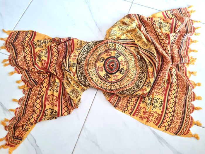 Chadar indiano (manto de oração) de elefantes e mandala amarelo