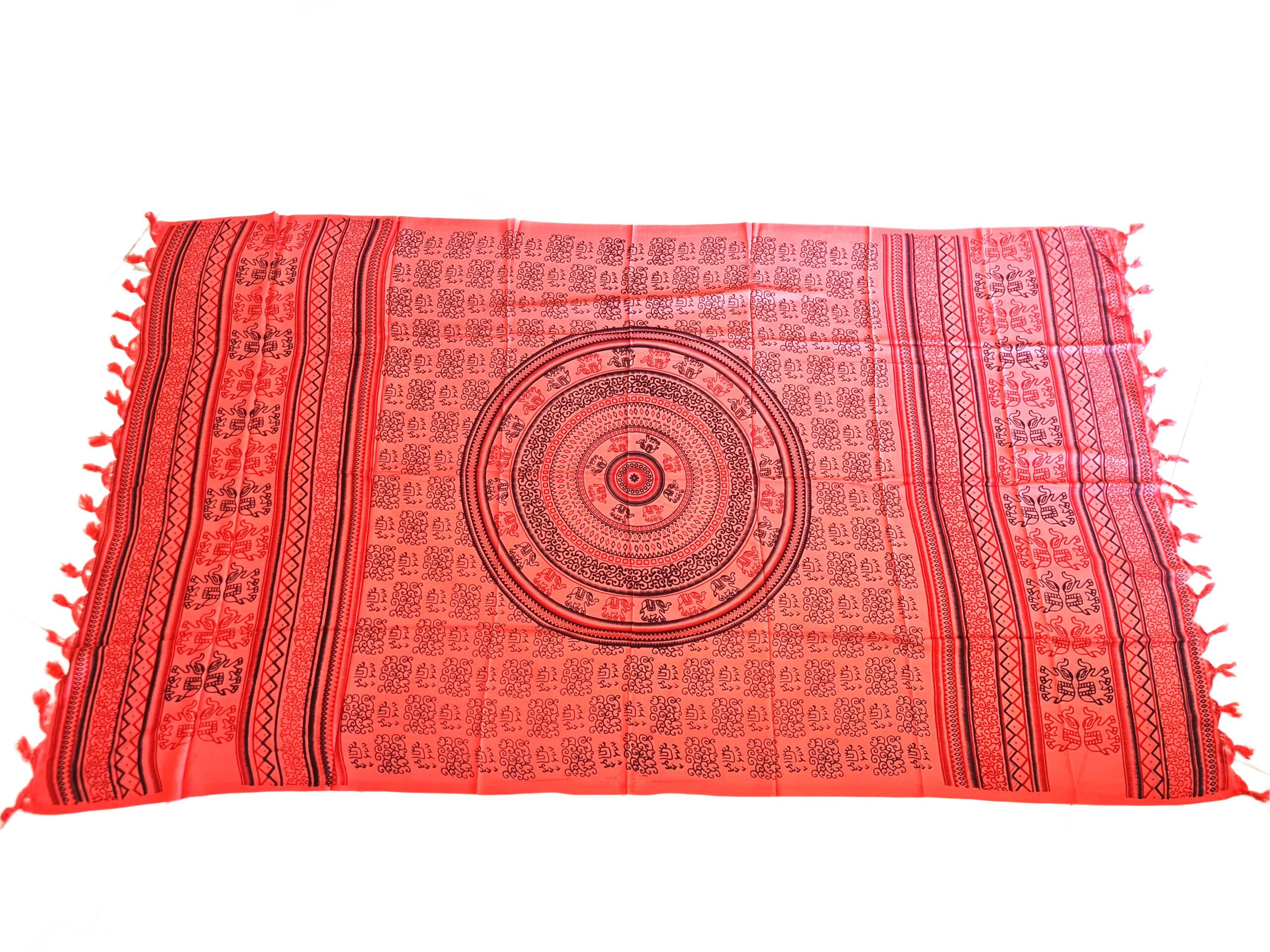 Chadar indiano (manto de oração) de elefantes e mandala rosa coral