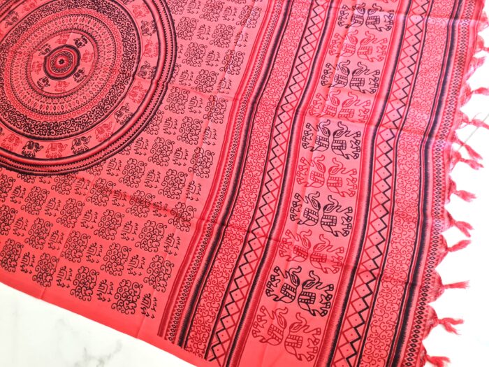 Chadar indiano (manto de oração) de elefantes e mandala rosa coral