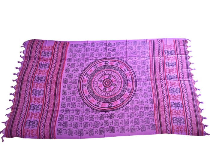 Chadar indiano (manto de oração) de elefantes e mandala roxo