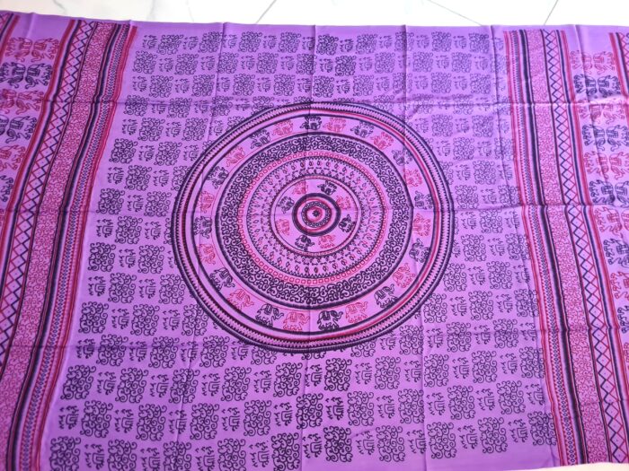 Chadar indiano (manto de oração) de elefantes e mandala roxo
