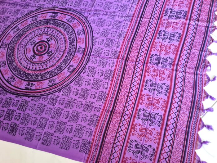 Chadar indiano (manto de oração) de elefantes e mandala roxo