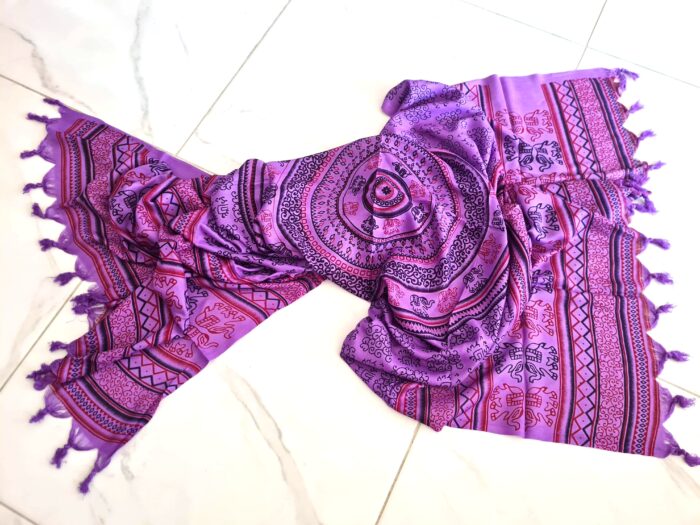Chadar indiano (manto de oração) de elefantes e mandala roxo