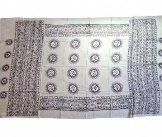 Chadar indiano (manto de oração) de OM e mantras branco com azul