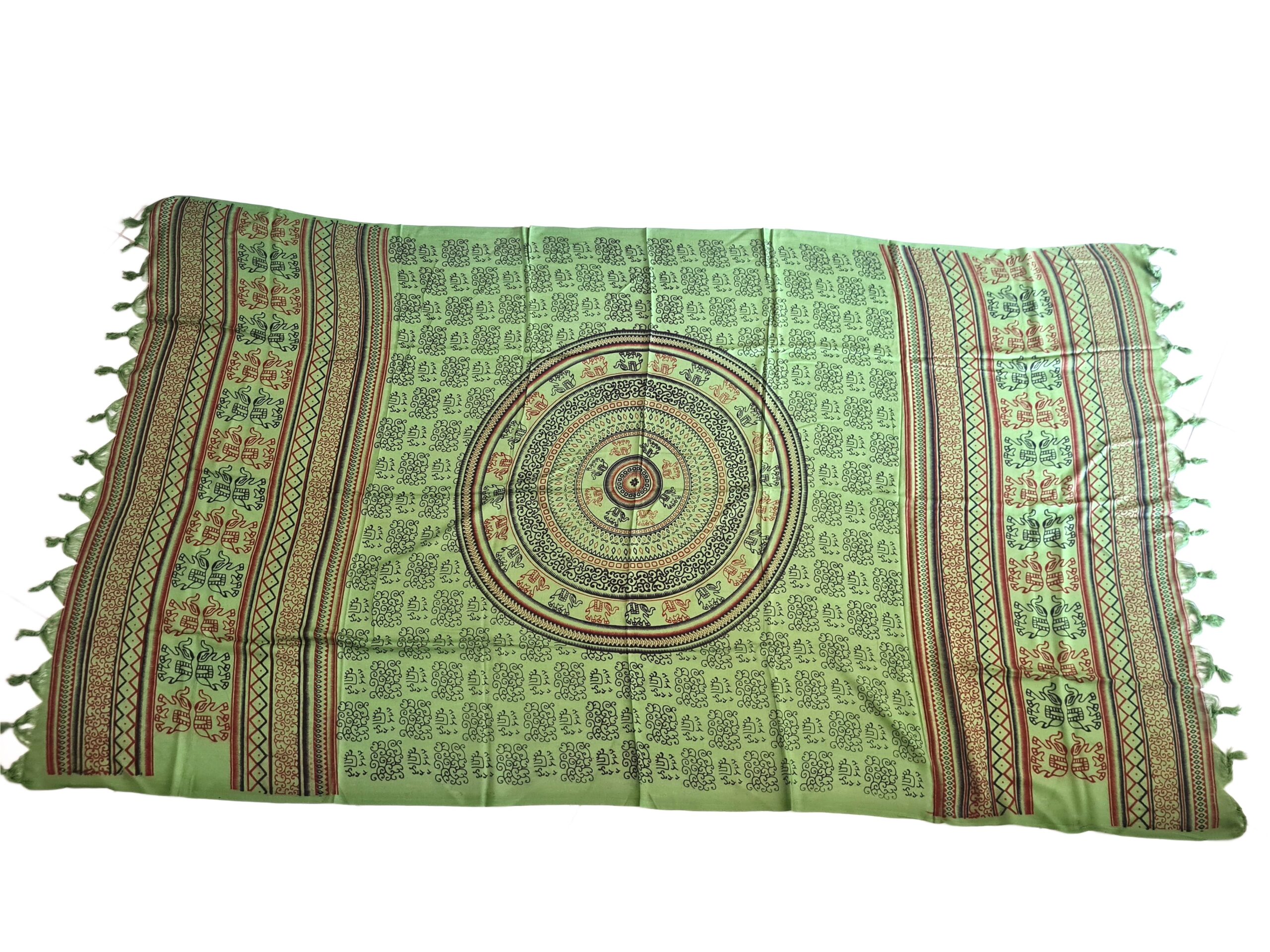 Chadar indiano (manto de oração) de elefantes e mandala verde