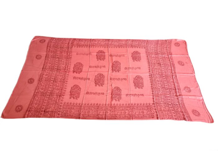 Chadar indiano (manto de oração) de Ganesha e mantras rosa coral