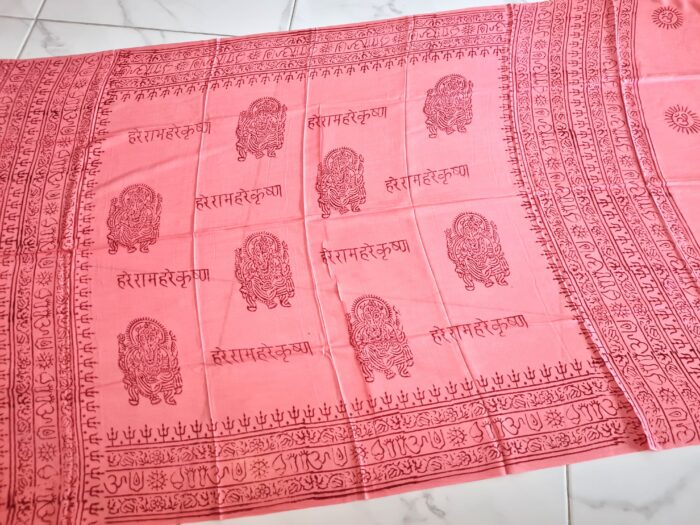 Chadar indiano (manto de oração) de Ganesha e mantras rosa coral
