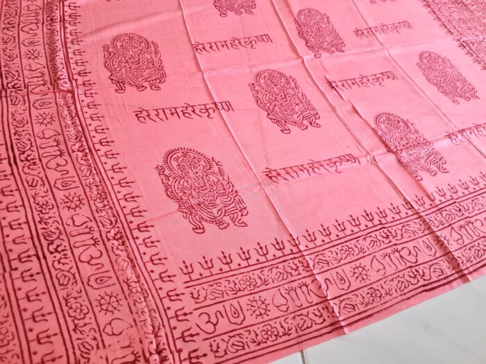 Chadar indiano (manto de oração) de Ganesha e mantras rosa coral