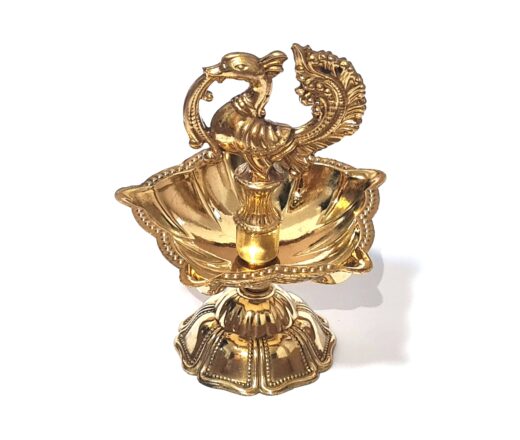 Lamparina indiana Diya de metal dourado design taça pavão