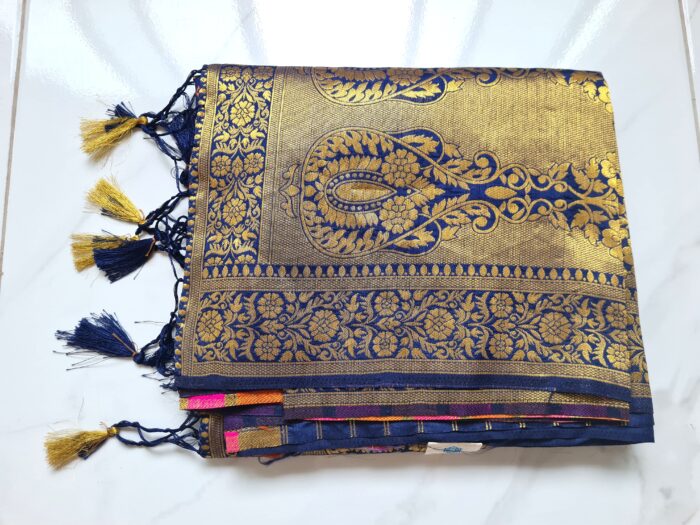 Saree Banarasi Art Silk de seda modelo Indigo Gold Meenakari Imperial
